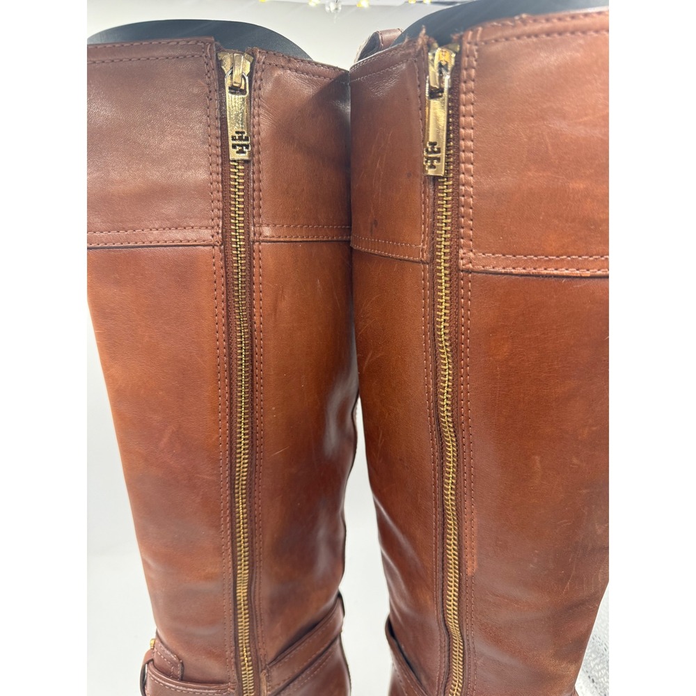 Tory Burch Riding Boots Women's 6.5 Cognac Leather Tall Equestrian Logo Boots - Picture 5 of 10